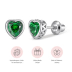 Heart Birthstone Screw back Earrings May/Emerald