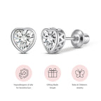 Heart Birthstone Screw back Earrings - April/Diamond
