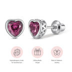 Heart Birthstone Screw back Earrings June/Alexandrite