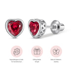 Heart Birthstone Screw back Earrings July/Ruby