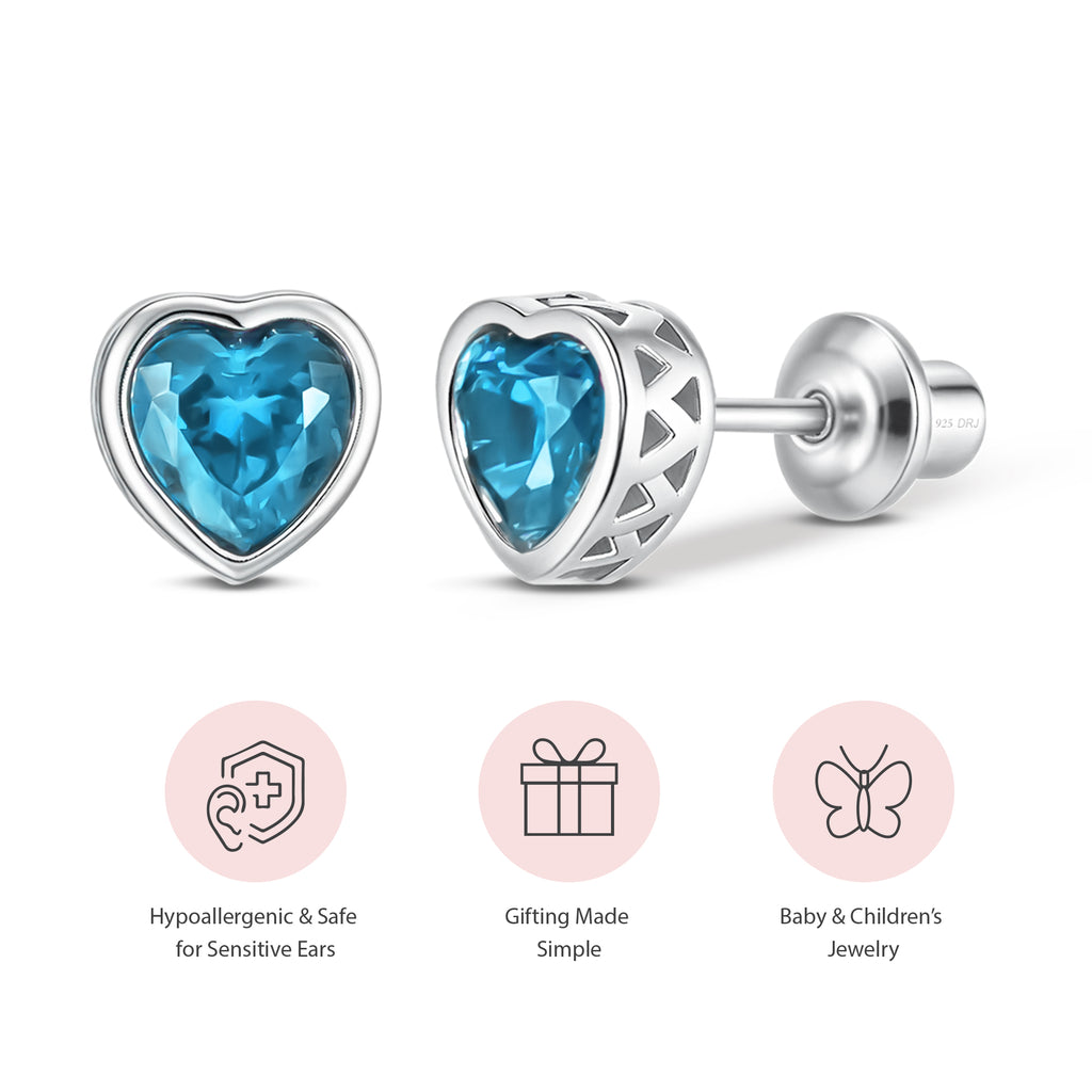 Heart Birthstone Screw back Earrings December/Blue Topaz