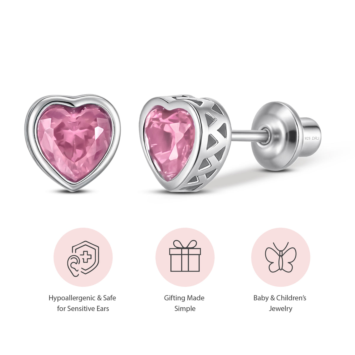 Heart Birthstone Stud Earrings