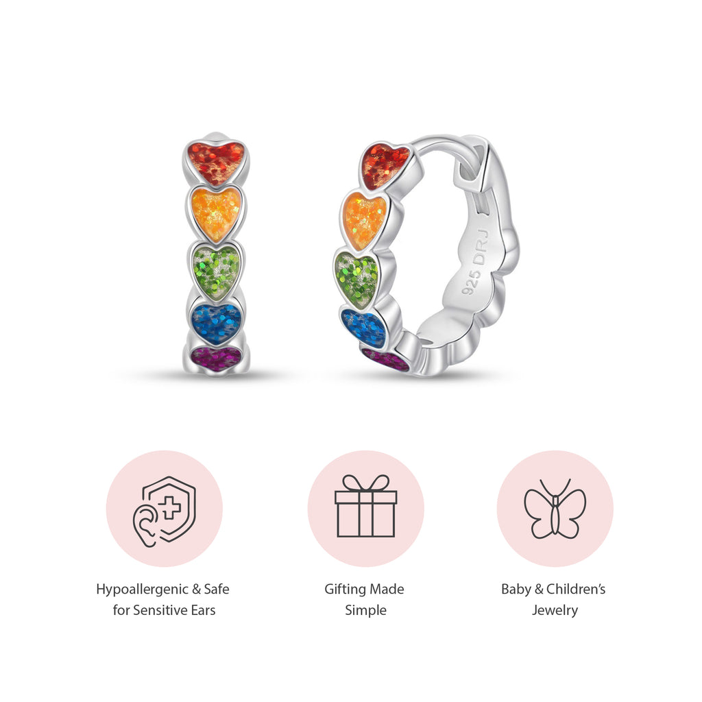 Rainbow Sparkle Heart Enamel Huggie Hoops