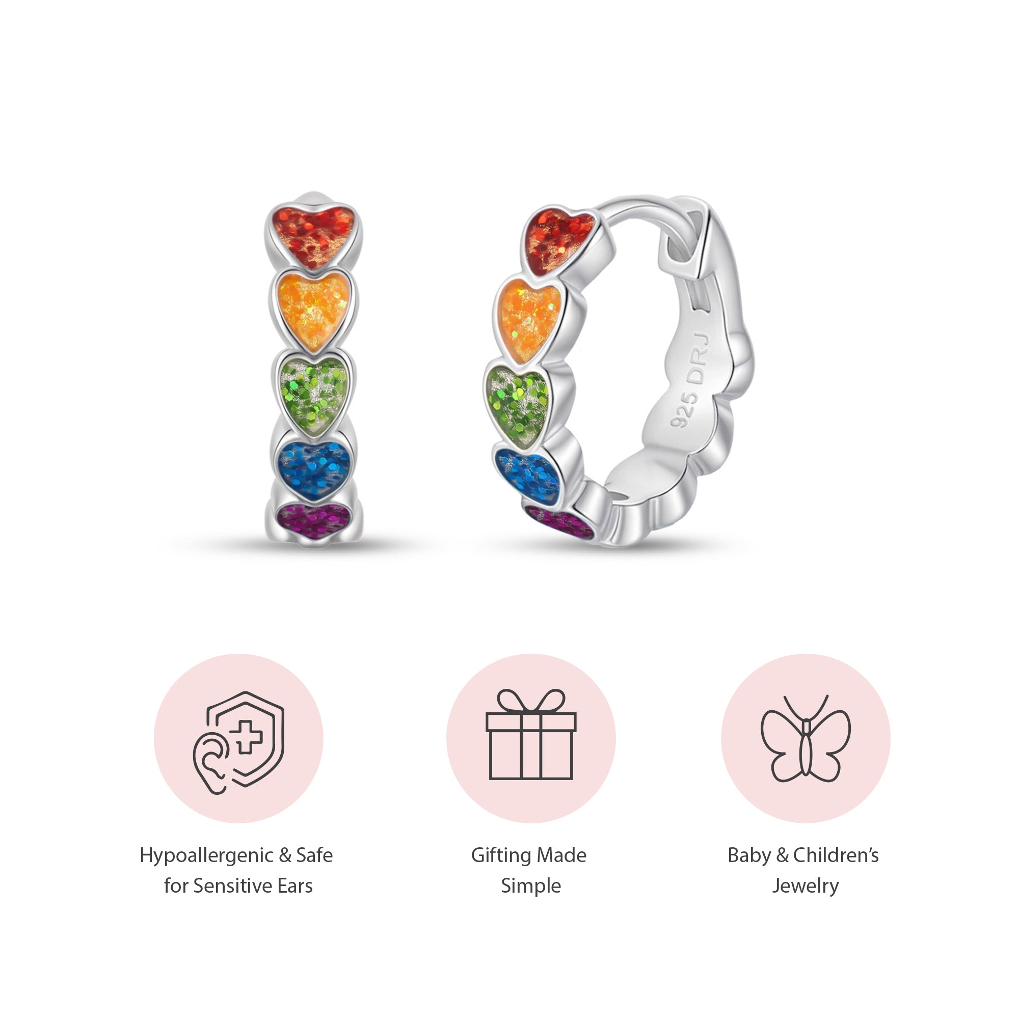 Rainbow Sparkle Heart Enamel Huggie Hoops