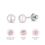 White 3mm Pearl Screw Back Stud Earrings for Baby, Toddler, Girls, Kids