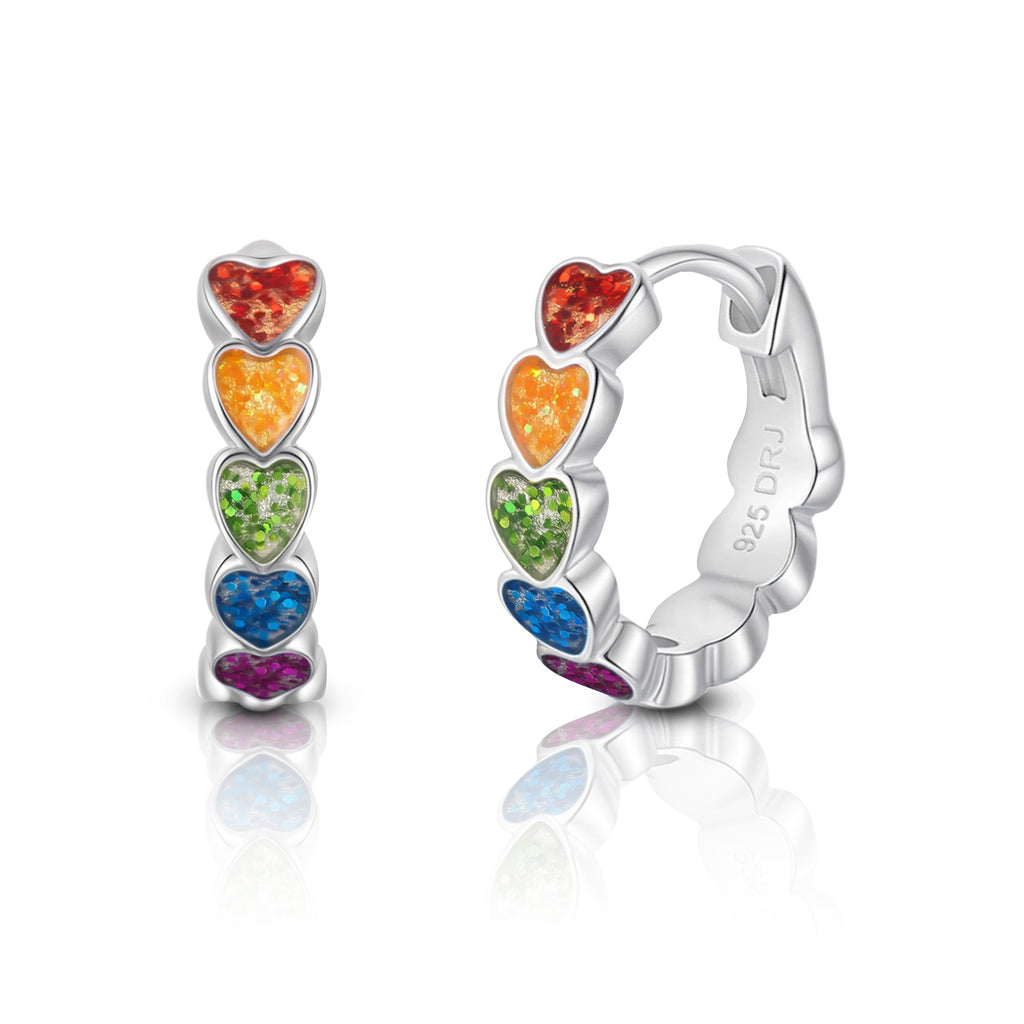Rainbow Sparkle Heart Enamel Huggie Hoops
