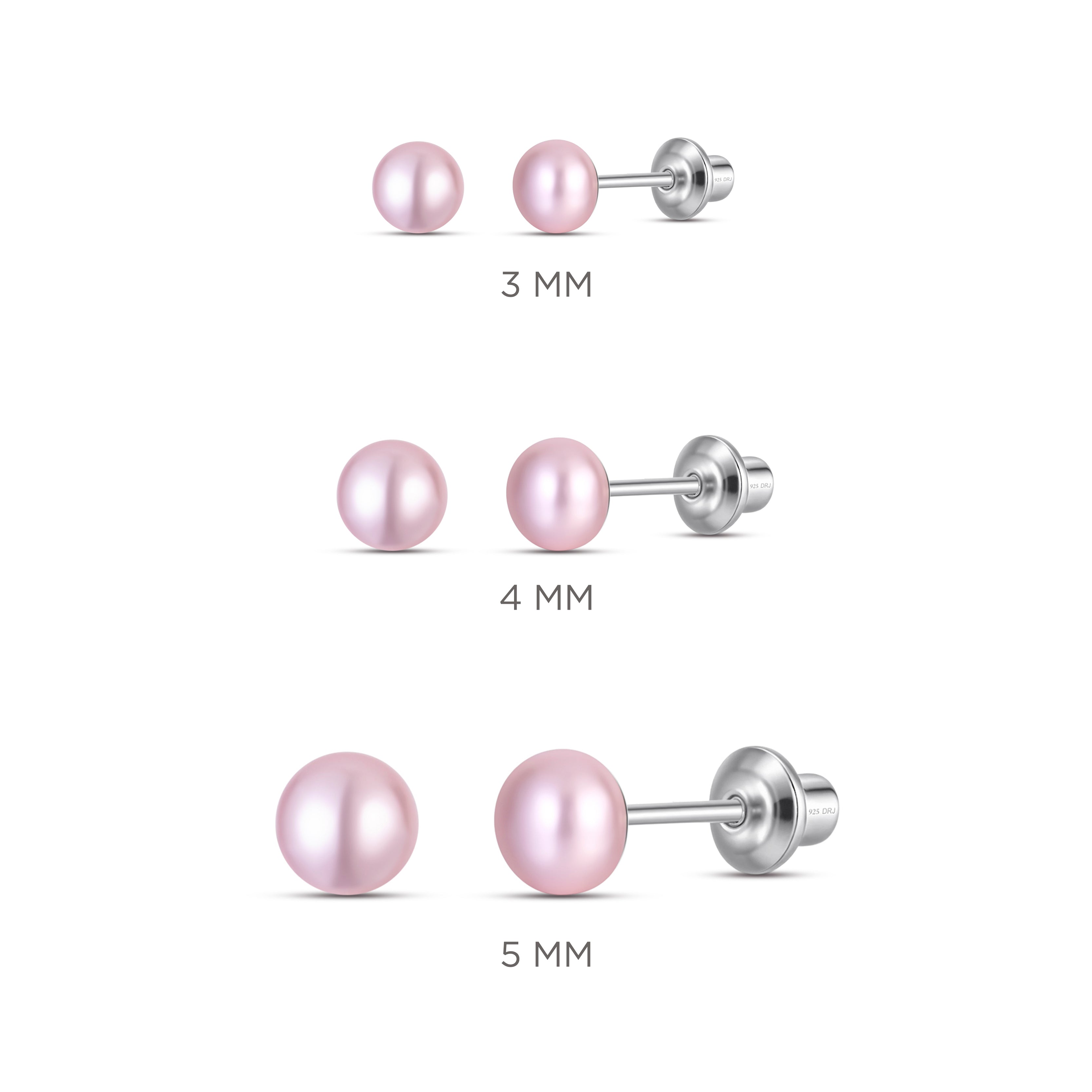 Pink 5mm Pearl Screw Back Stud Earrings for Baby, Toddler, Girls, Kids