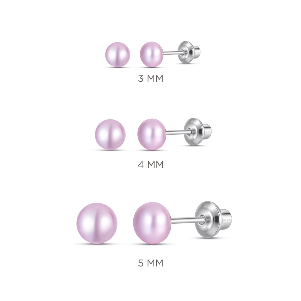 Purple 5mm Pearl Screw Back Stud Earrings for Baby, Toddler, Girls, Kids