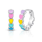 Multi-Colored Heart Enamel Huggie Hoops