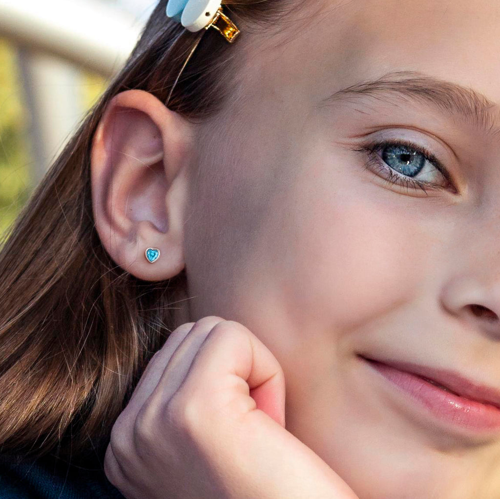 Heart Birthstone Screw back Earrings March/Aquamarine