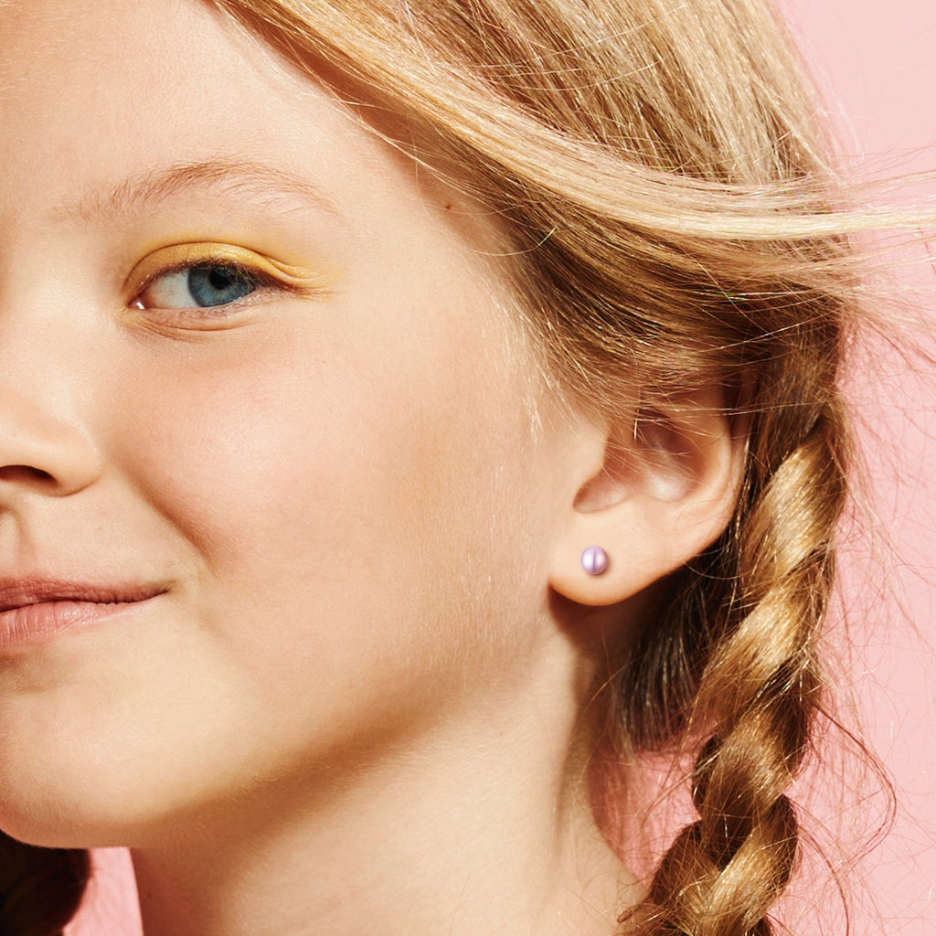 Purple 5mm Pearl Screw Back Stud Earrings for Baby, Toddler, Girls, Kids