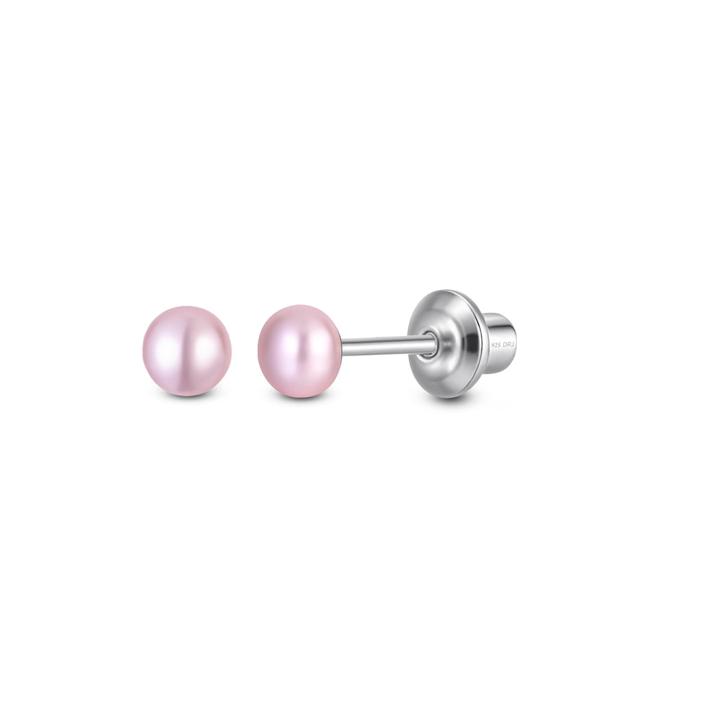 Pearl Screw Back Stud Earrings for Baby, Toddler, Girls, Kids
