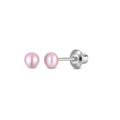 Pink 4mm Pearl Screw Back Stud Earrings for Baby, Toddler, Girls, Kids
