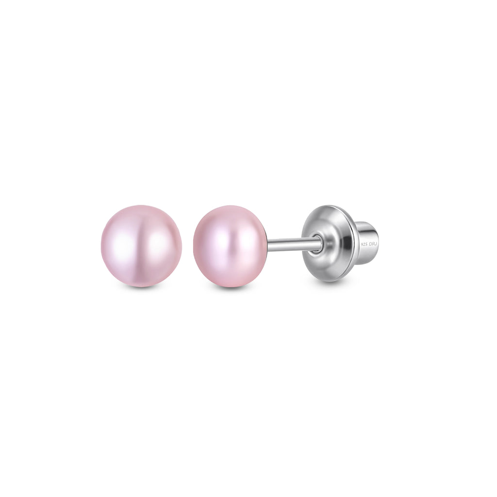Pearl Screw Back Stud Earrings for Baby, Toddler, Girls, Kids