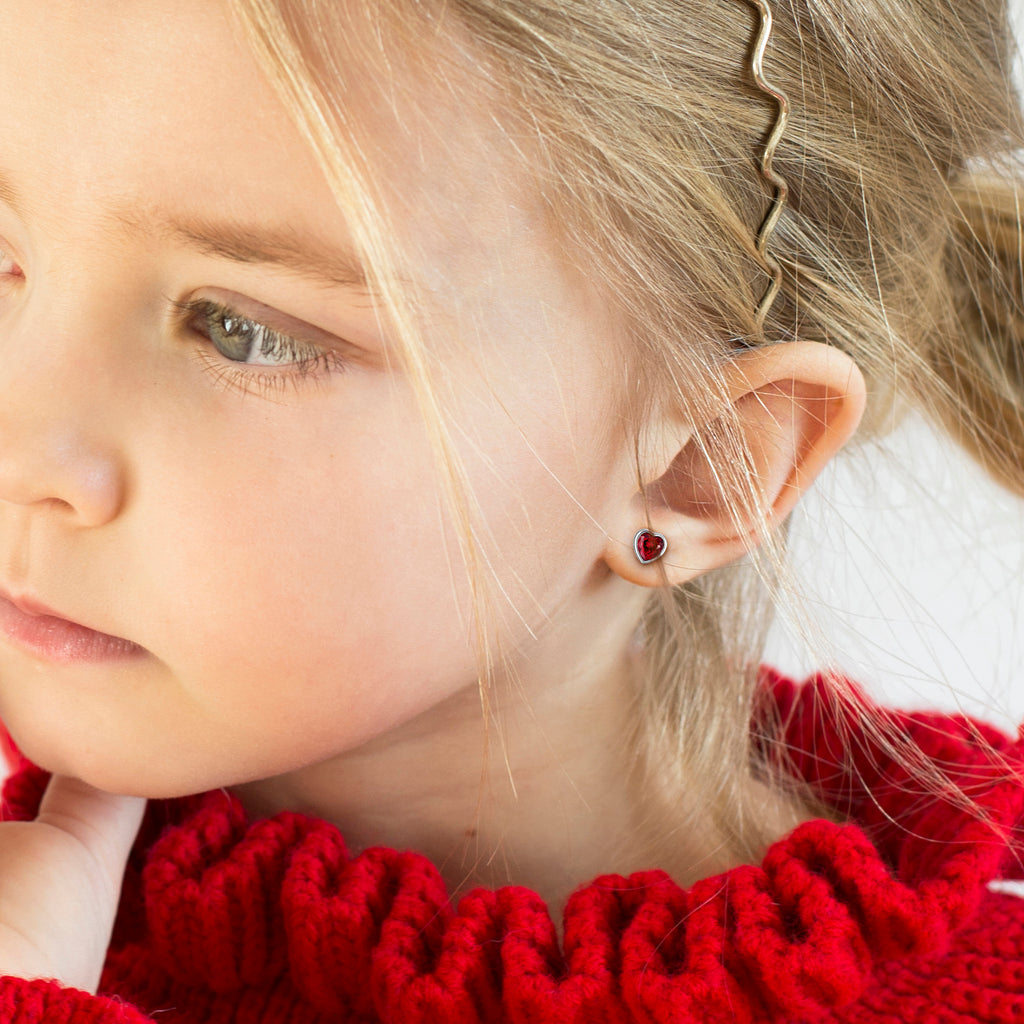 Heart Birthstone Screw back Earrings July/Ruby