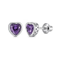 Heart Birthstone Screw back Earrings Feb/Amythest