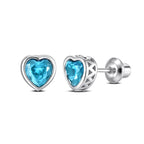 Heart Birthstone Screw back Earrings March/Aquamarine