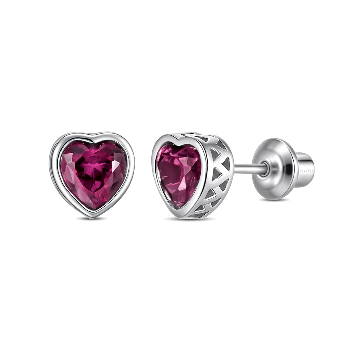 Heart Birthstone Stud Earrings