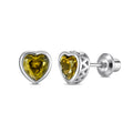 Heart Birthstone Screw back Earrings - August Peridot
