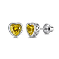 Heart Birthstone Screw back Earrings November/Citrine