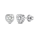 Heart Birthstone Screw back Earrings - April/Diamond