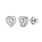 Heart Birthstone Screw back Earrings - April/Diamond