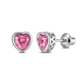 Heart Birthstone Screw back Earrings October/Pink Tourmuline