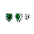 Heart Birthstone Screw back Earrings May/Emerald